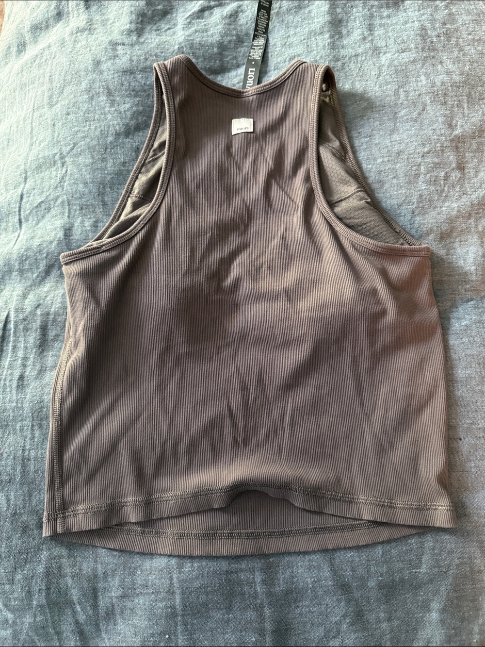 Vuori Women's Ribbed High-Neck Tank Top in Taupe - Picture 3 of 4